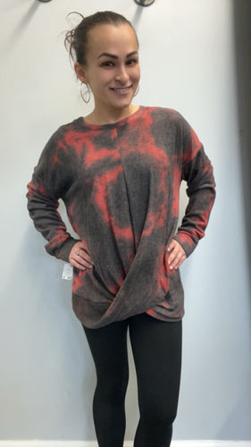 Tie dye twist long sleeve top - CORAL BASE