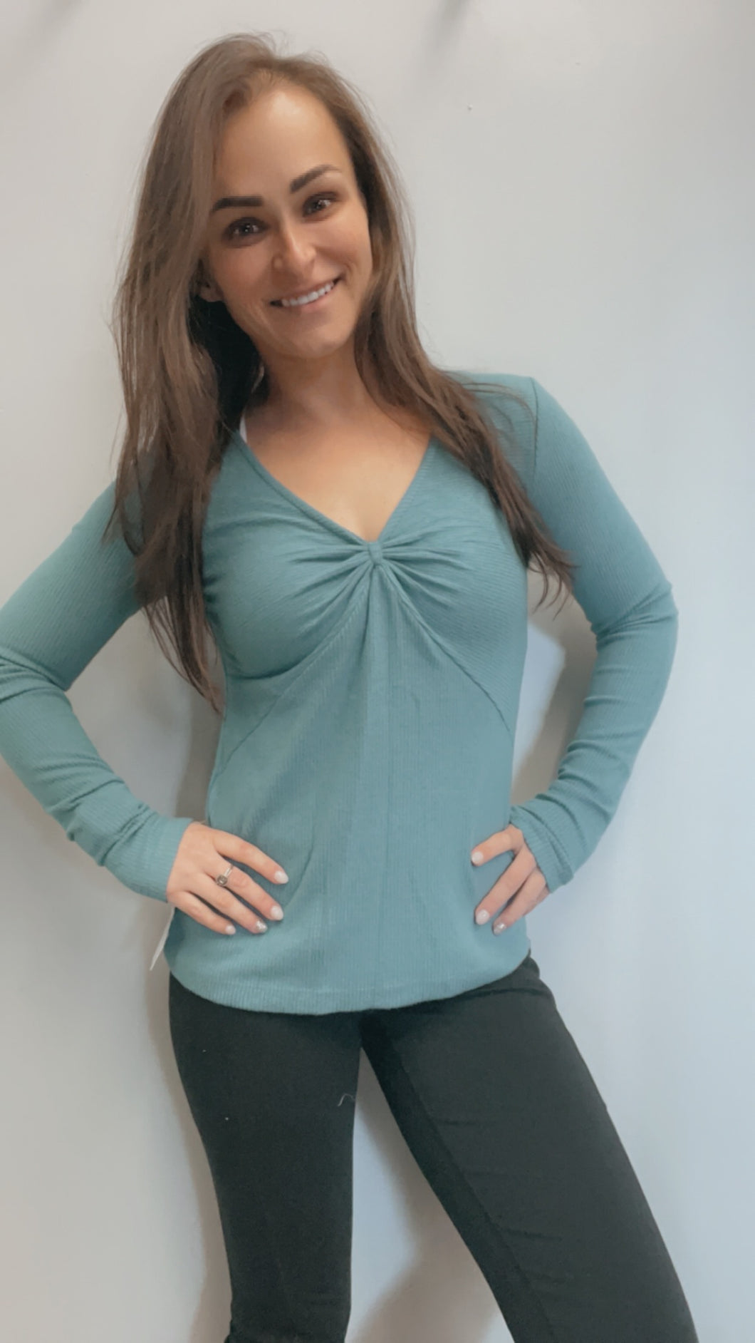 Long sleeved bunched top in teal