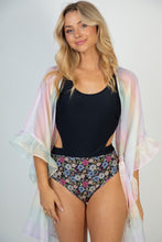 Load image into Gallery viewer, Rainbow organza ruffle kimono/coverup with belt
