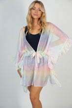 Load image into Gallery viewer, Rainbow organza ruffle kimono/coverup with belt