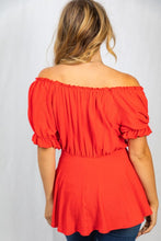 Load image into Gallery viewer, Red on/off the shoulder shirt