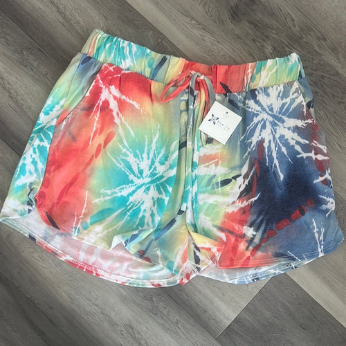 Multi tie dye yoga shorts with pockets