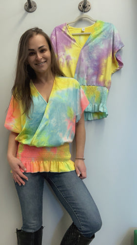 Faux wrap tie dye shirt