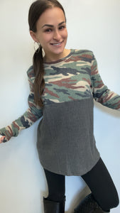 Camo color block top