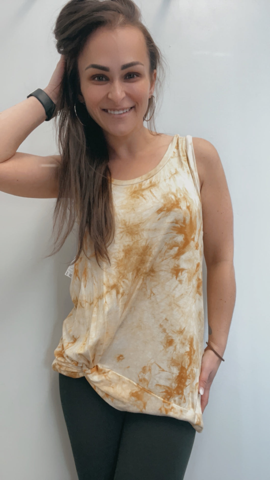 Knotted yellow tie dye tank