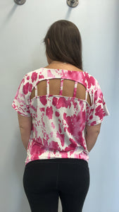 Pink animal print caged back shirt