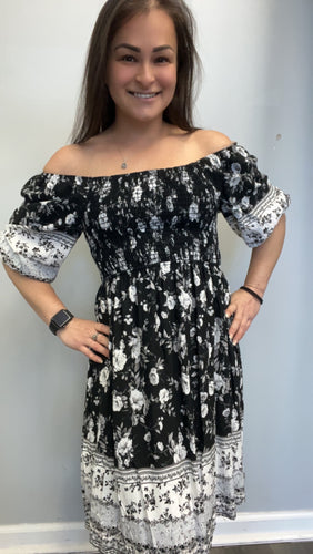 On/off the shoulder paisley dress