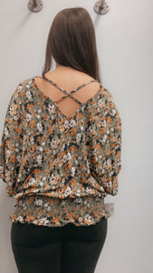 Floral criss cross back shirt