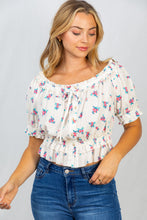 Load image into Gallery viewer, Floral Off-The-Shoulder Top with a Swiss Dot Fabric