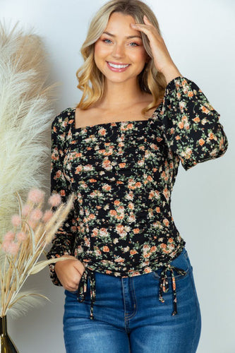 Long sleeve multi length floral top