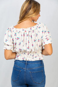 Floral Off-The-Shoulder Top with a Swiss Dot Fabric