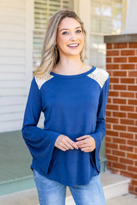 French Long  bell and lace accent sleeved shirt
