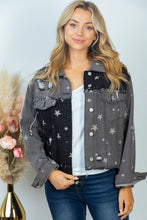 Load image into Gallery viewer, Star print mixed denim jacket black