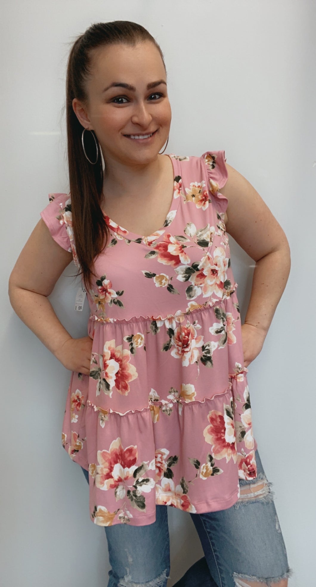Carnation pink floral tiered top