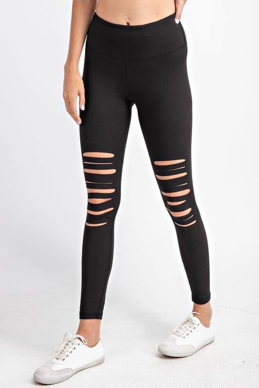 Laser cut full length wide waistband leggings