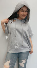 Load image into Gallery viewer, short sleeve distressed hoodie
