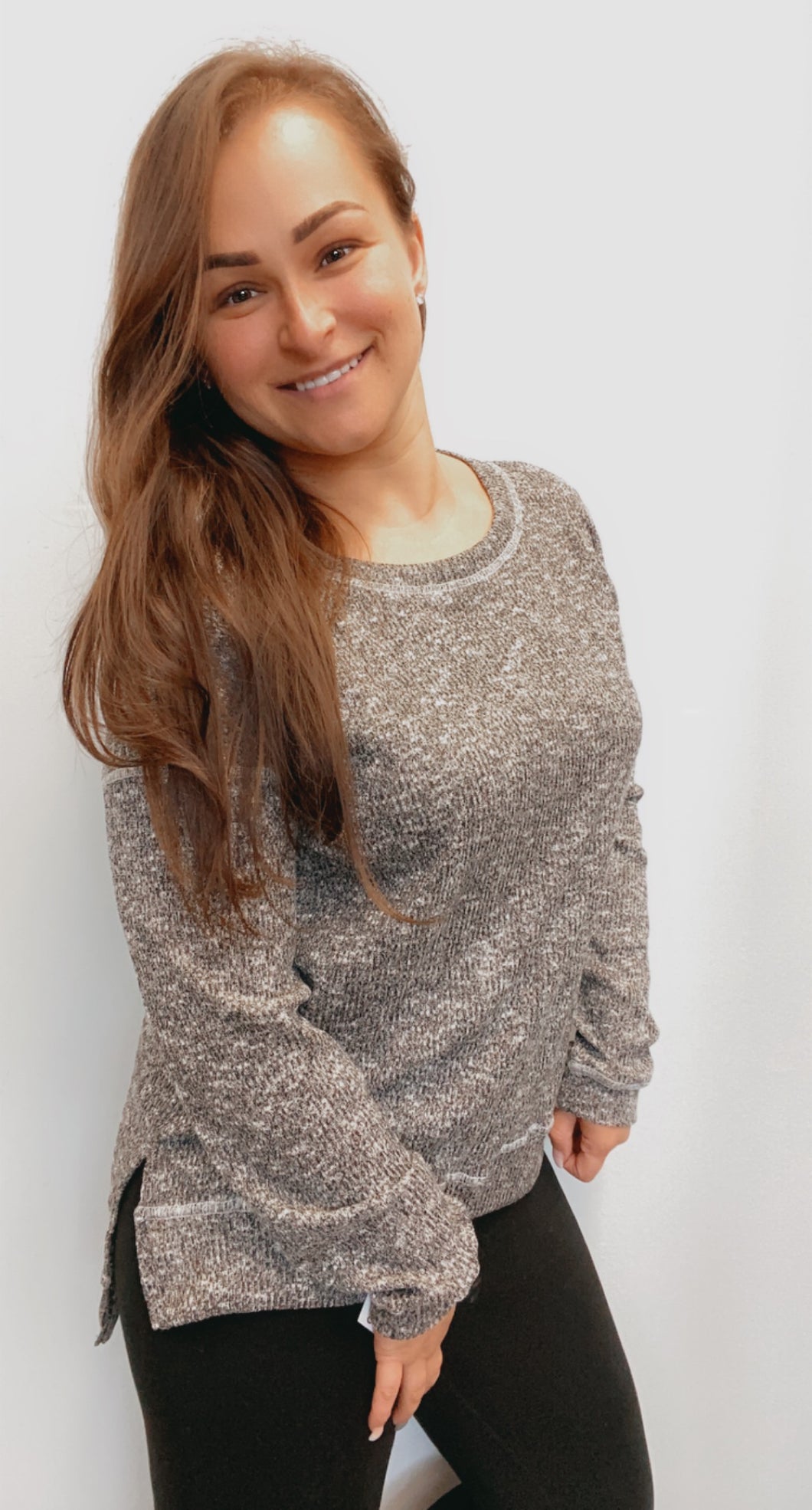 Super soft charcoal high lo light weight sweater