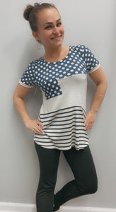 Stripe and polka dot short sleeve shirt