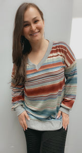 Multi color striped v neck sweater