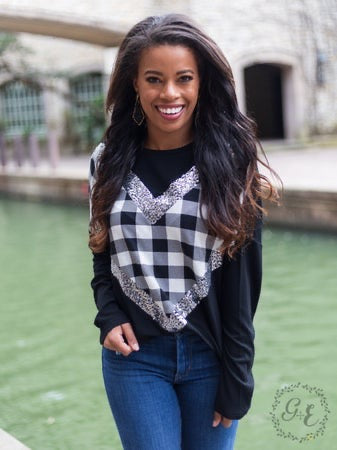 Sequin and plaid Drop sleeve shirt