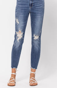 HI WAIST JUDY BLUE DESTROYED RELAX FIT JEANS