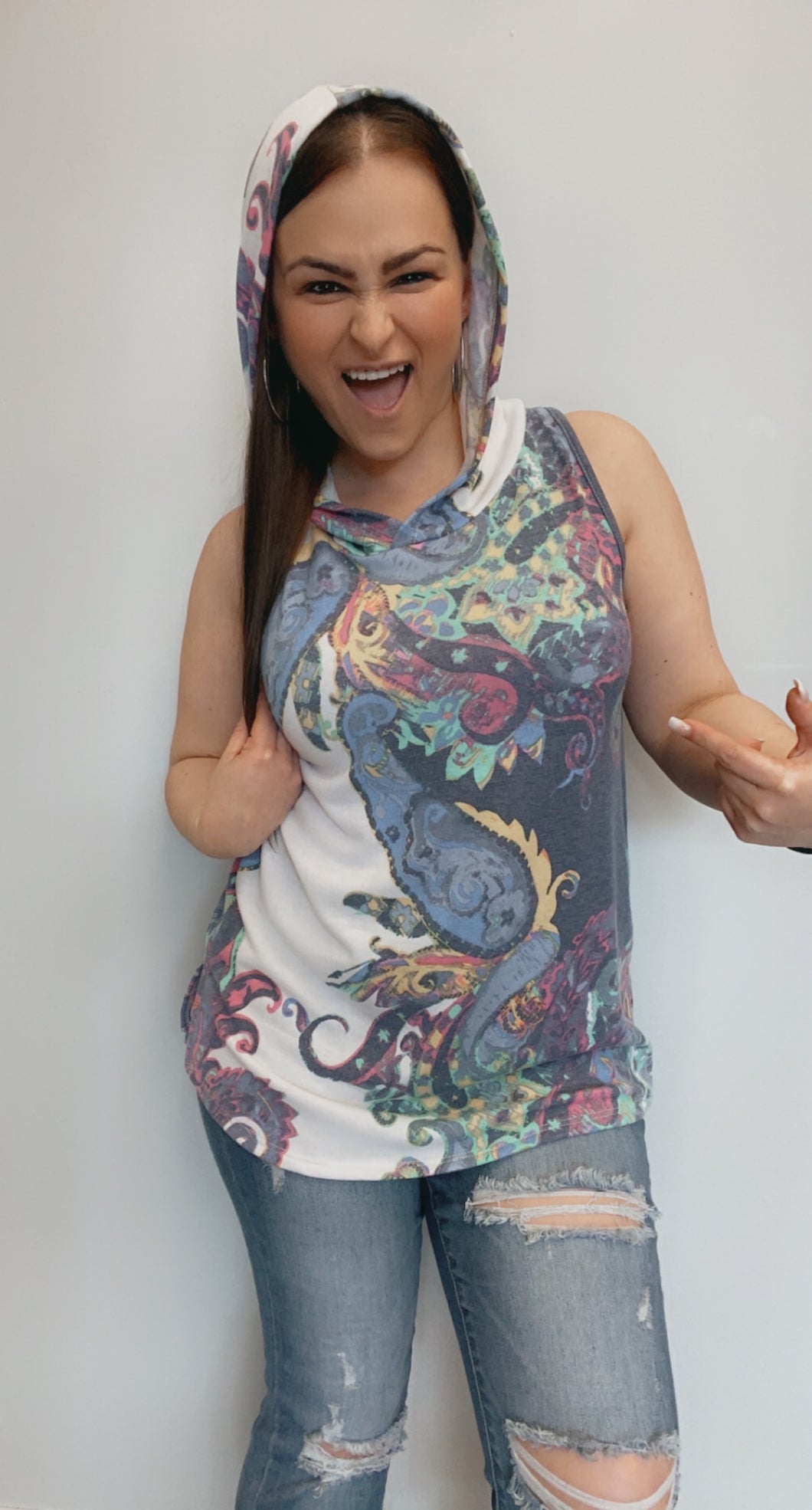 Paisley tank top hoodie with matching mask