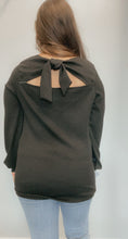 Load image into Gallery viewer, Waffle knit bow tie backed black shirt
