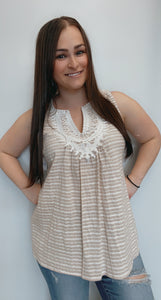 Lace front striped sleeveless tunic