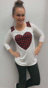 3/4 sleeve heart plaid shirt